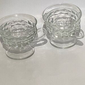 Vintage Fostoria American Clear Loop Handle Footed Flared Rim Punch Cup 2 Pc Set
